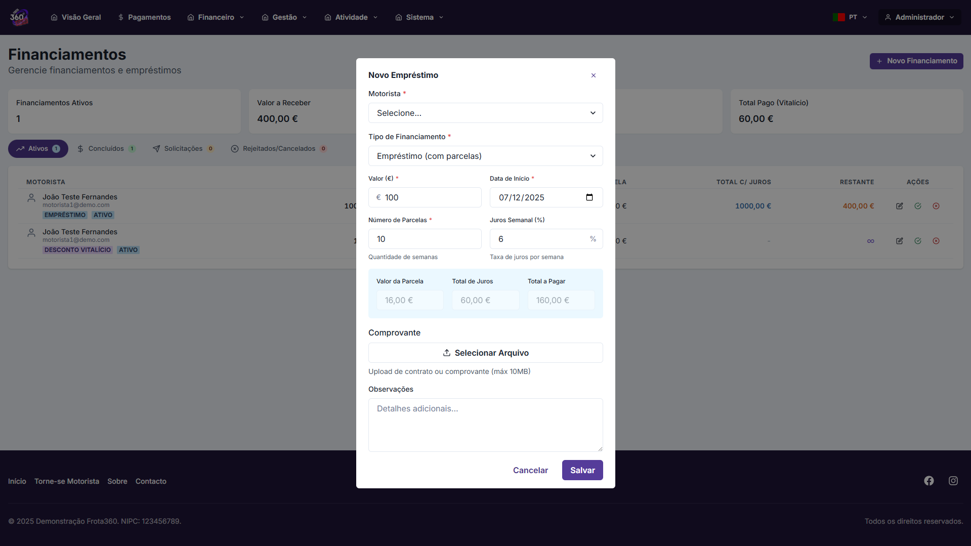 Financiamentos e Adiantamentos - 1